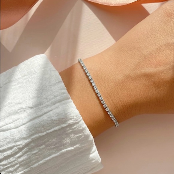 Real Zircon Adjustable Tennis Bracelet | Platinum Plated | Waterproof - Picture 3 of 13